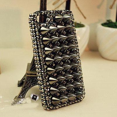 Black Punk Studs Case For Iphone 4 4s,iphone 5 5s..