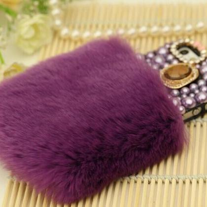 Purple Real Rabbit Hair Fur Plush Soft Leather..