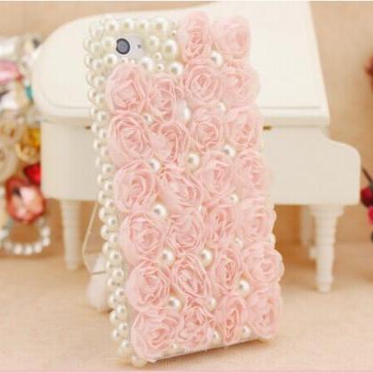 Lace Rose Flowers Pearl Case For Iphone 4..