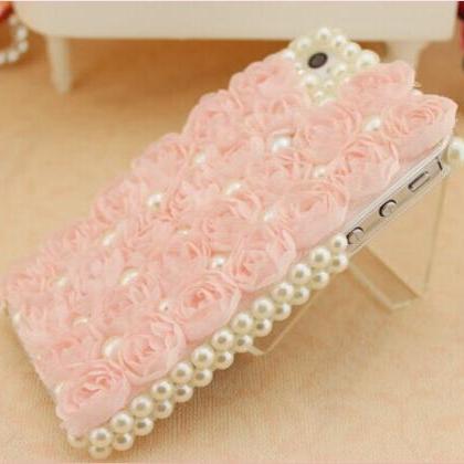 Lace Rose Flowers Pearl Case For Iphone 4..