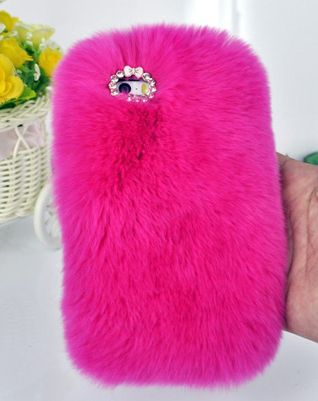 Luxury Real Top Rex Rabbit Hair Fur Plush Soft Leather Case Cover For Iphone 5 5s 5c 4 4s Bling Diamond Elegant Case