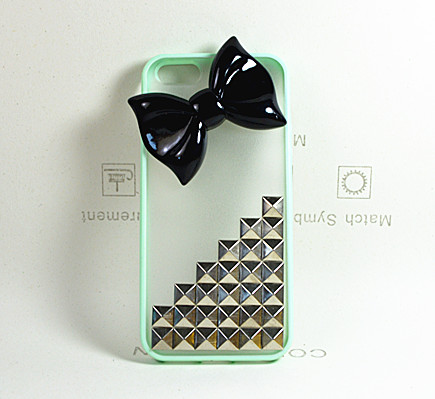 Mint Studded Case A Black Bow For Iphone 4 4s,iphone 5 5s ,iphone 5c,iphone 5c Case Custom Punk Silver Studs Case
