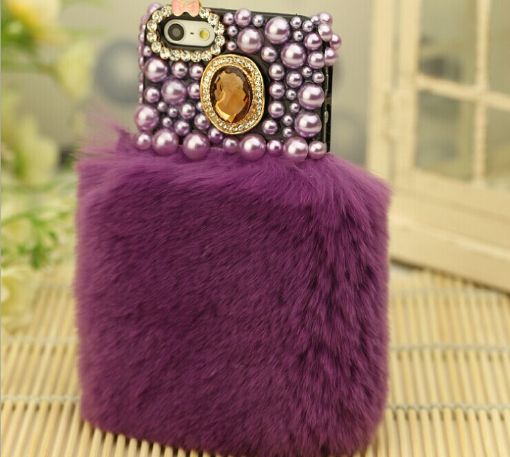 Purple Real Rabbit Hair Fur Plush Soft Leather Case Cover For Iphone 5 5s 5c 4 4s ,for Samsung S3 S4 S5 Mini S4