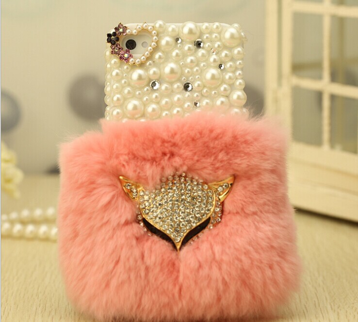 Pink Real Rabbit Hair Fur Plush Soft Leather Case Cover For Iphone 5 5s 5c 4 4s ,for Samsung S3 S4 S5 Mini S4