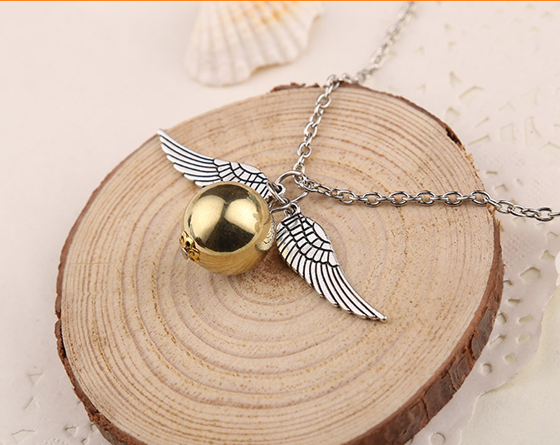 Handmade Harry Potter Snitch Golden Ball Wing Necklace
